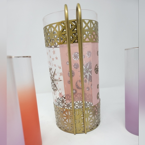 Rare Stunning Vintage Glass Pitcher & 4 Glasses Stars Sun Moons Gold & Pastels - Picture 5 of 12